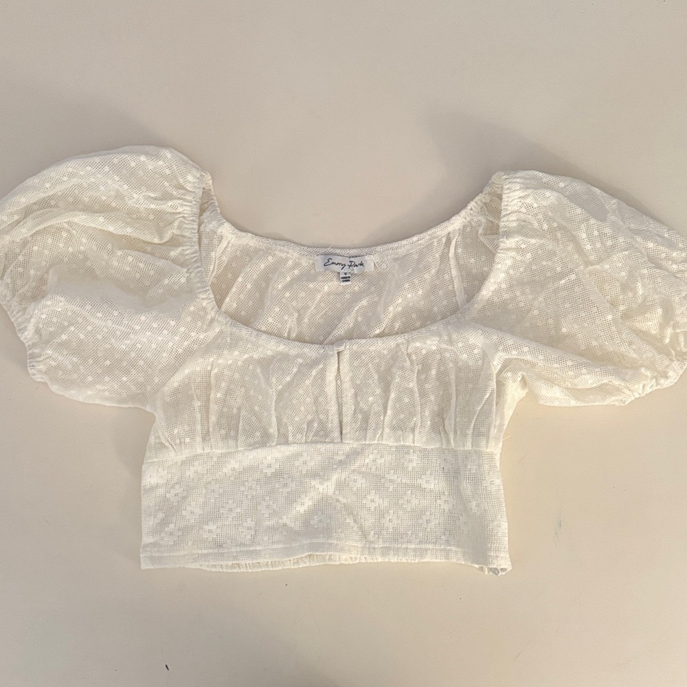 White Lace Puff Sleeve Blouse